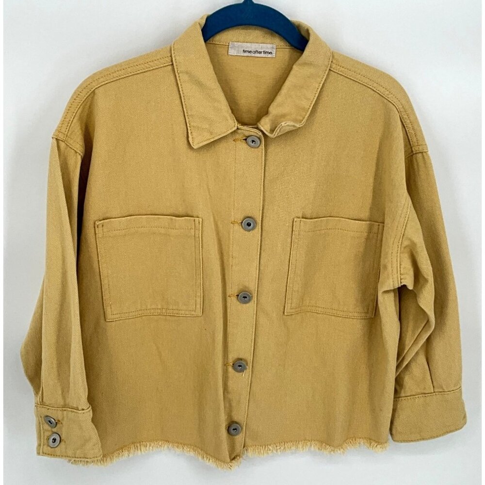 Time After Time Women's Small Cropped Cotton Jacket Frayed Hem Yellow‎